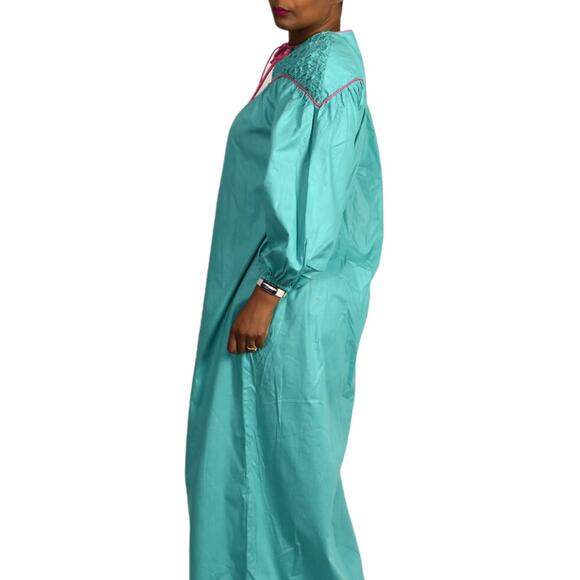 Vintage Robe House Coat Loungewear Green Gown Muumuu Lounge Dress Maxi Small - Picture 6 of 16